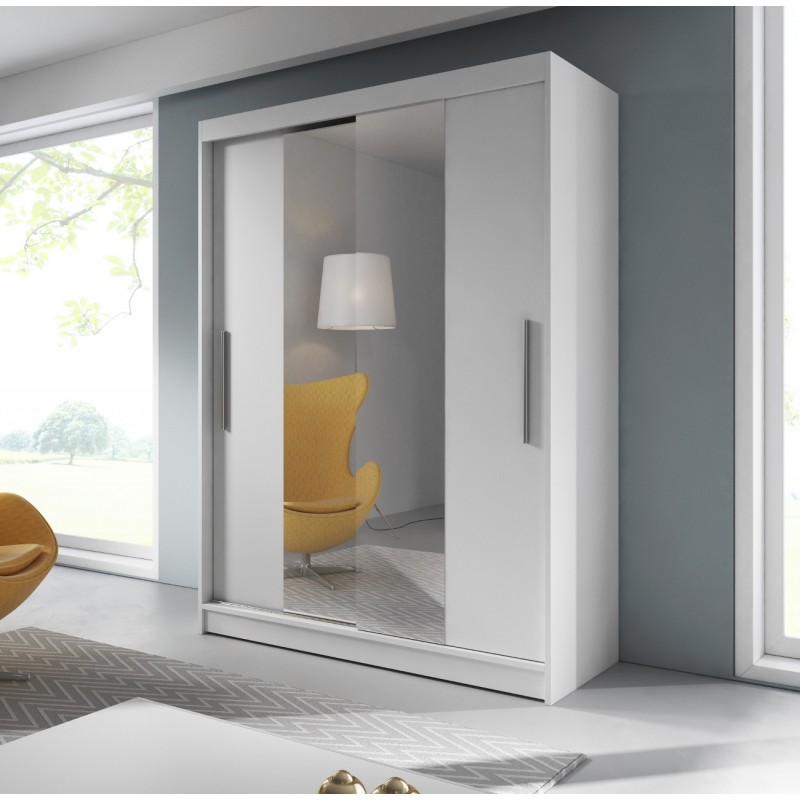 Armoire Portes Coulissantes Lara Blanc Matt Avec Miroir E